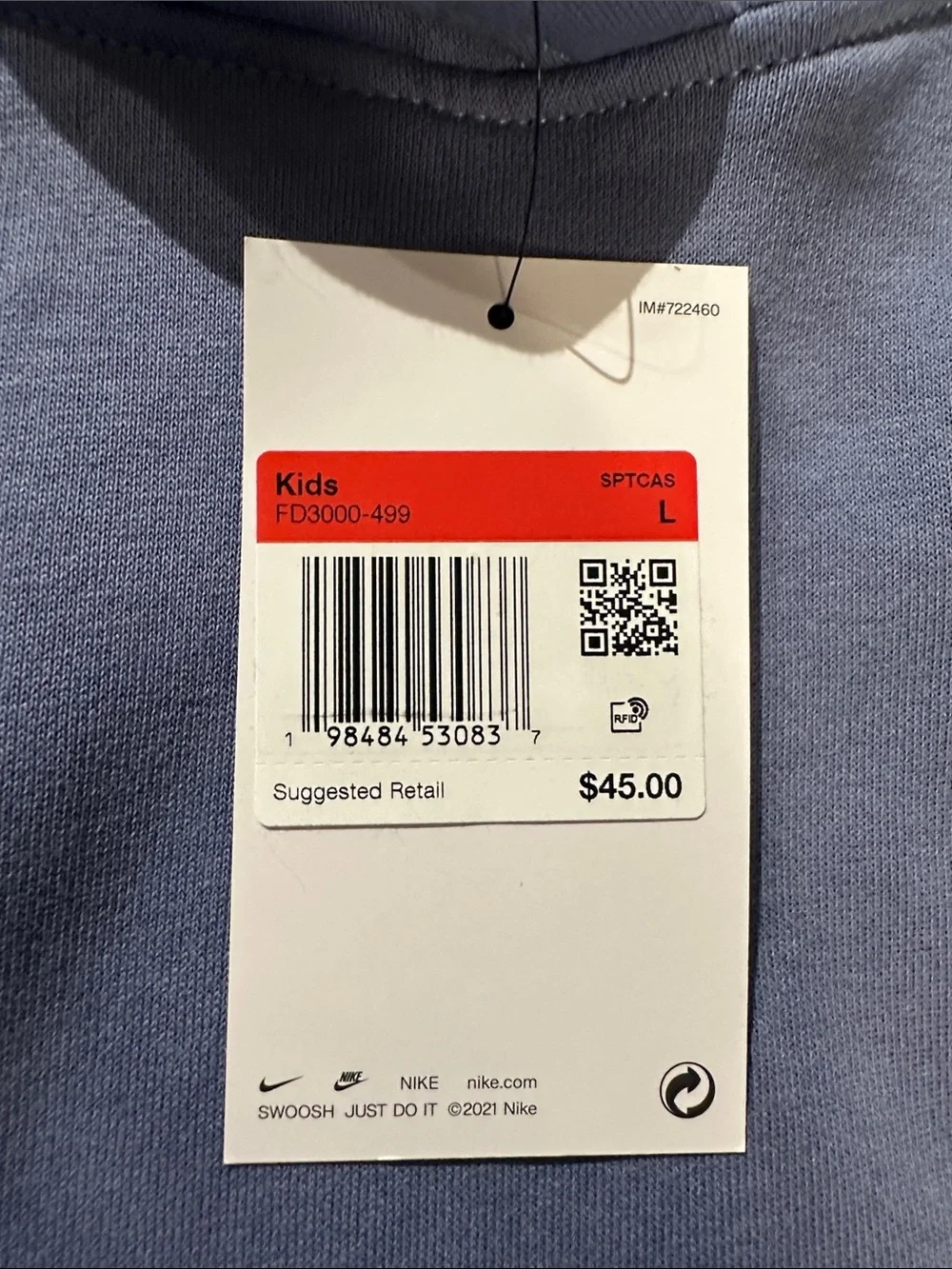 Nike Kids Hoodie in Dusty Blue with White Logo